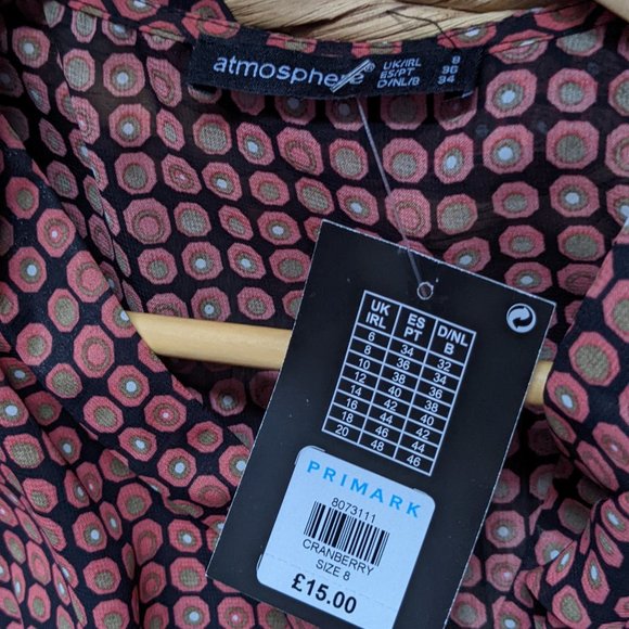 NWT (UK 8 / S) - ATMOSPHERE Surplice Retro Print Dress - Picture 8 of 14